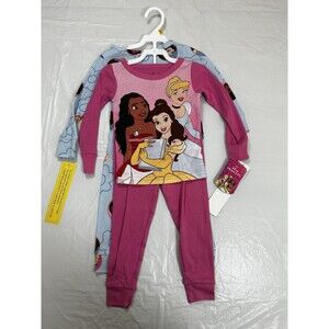 Disney Princess Pajamas 4 Piece Set Pink Blue Size 3T A1